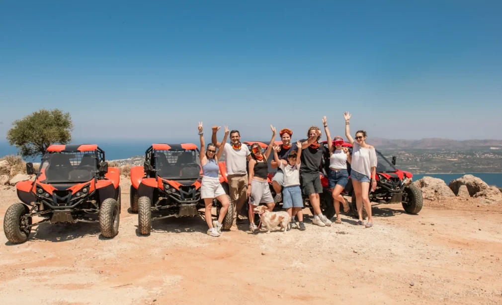 Guided buggy tour in Souda, Chania with guests and off-road buggies