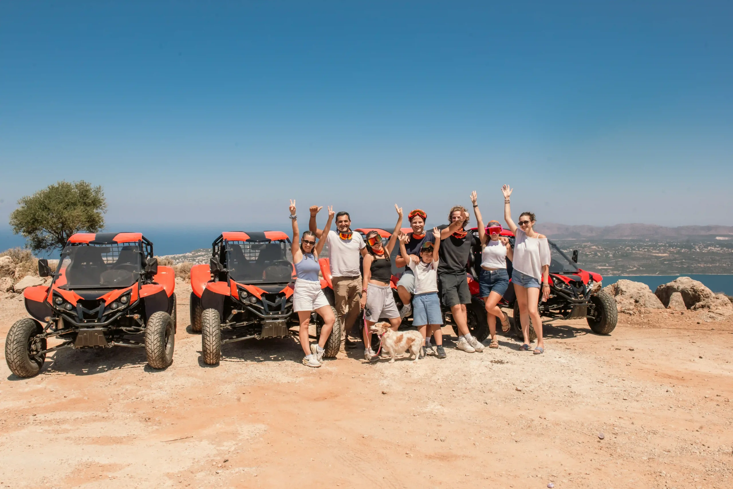 Guided buggy tour in Souda, Chania with guests and off-road buggies